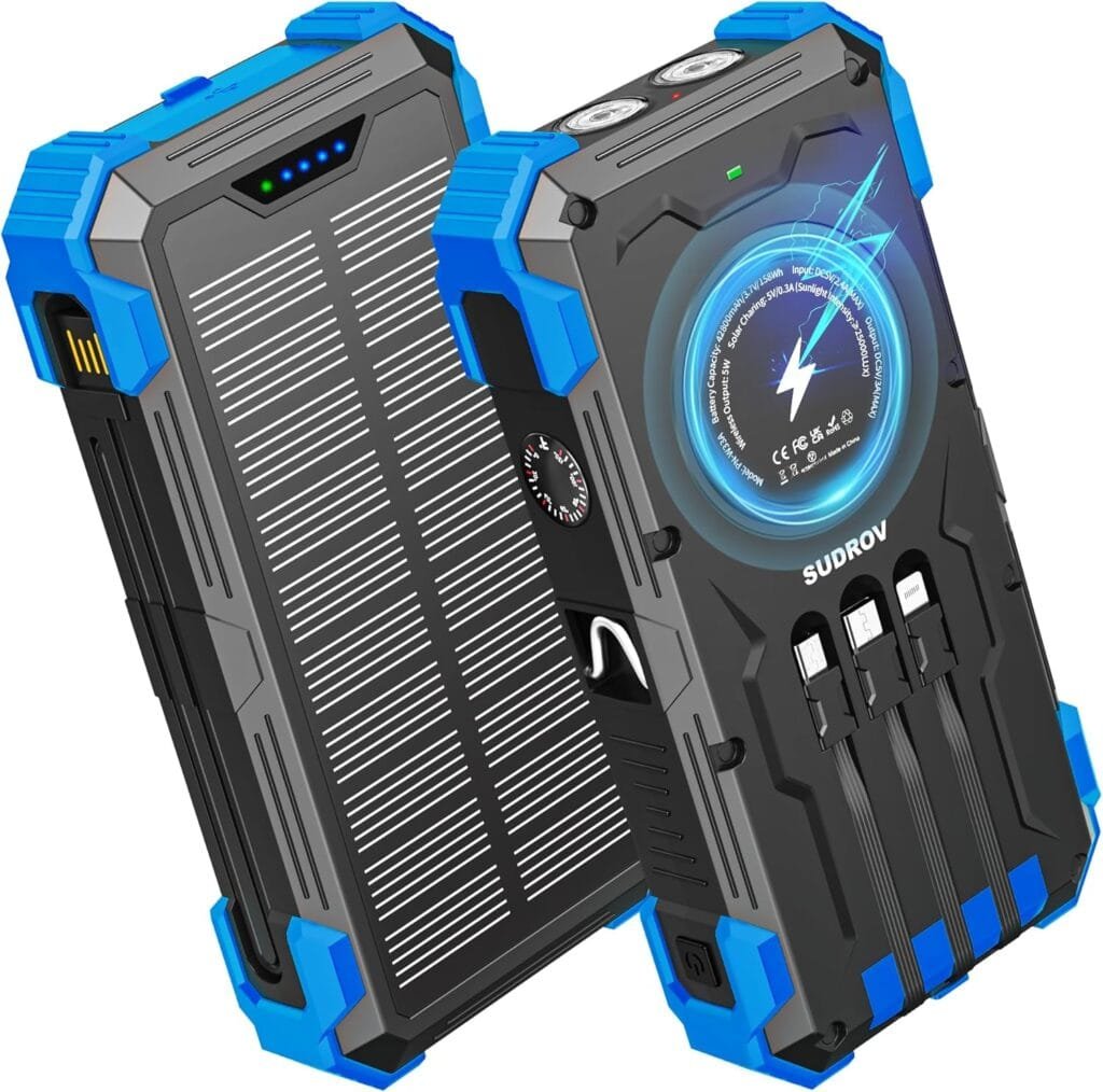 42800mAH Solar Charger Power Bank with Built in cable