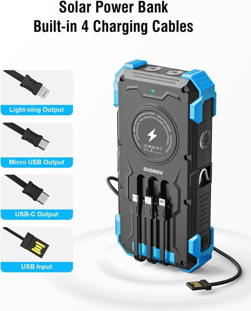 42800mAH Solar Charger Power Bank with Built in cable
