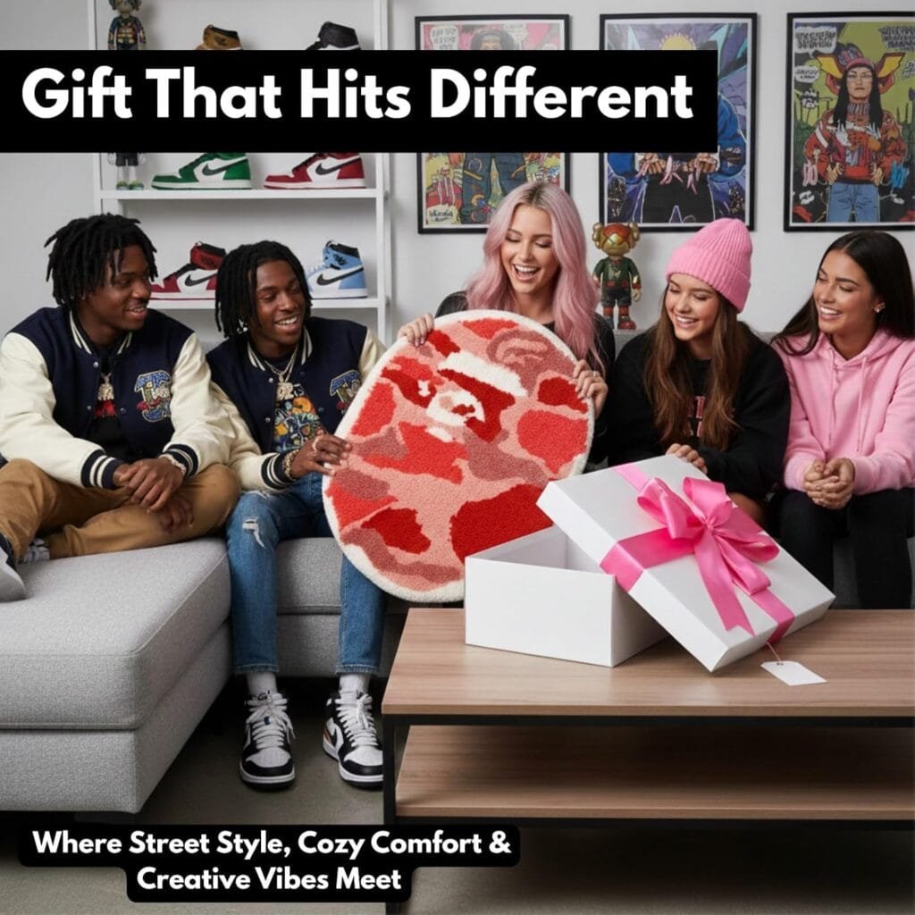 Bape Rug for Cool Room Decor – 28" x 20" Soft Microfiber Cute Mat for Aesthetic Room Decor - Non Slip Hypebeast Rug for Bedroom - Machine Washable Gamer Mat for Boys Cool Stuff (Camo Pink, Oval)