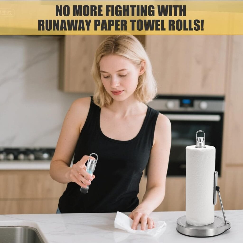 Paper Towel Holder with Spray Bottle for Kitchen Decor and Accessories - Paper Towel Holder Countertop for Kitchen Necessities - Freestanding Paper Towel.