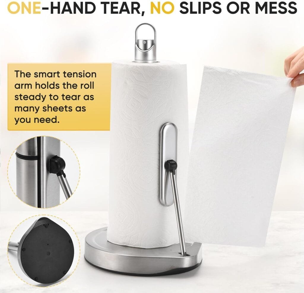 Paper Towel Holder with Spray Bottle for Kitchen Decor and Accessories - Paper Towel Holder Countertop for Kitchen Necessities - Freestanding Paper Towel.