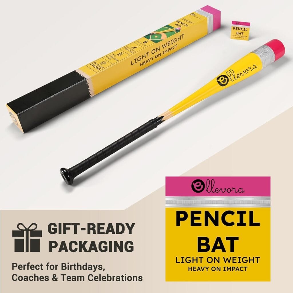 Pencil Bat - Novelty Backyard Baseball Games Gift - Youth Metal Baseball Bat - 2 5/8" Aluminum Barrel with Balanced Weight and Durable Finish