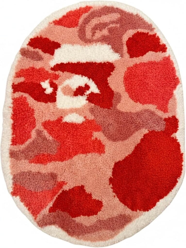 Bape Rug for Cool Room Decor – 28" x 20" Soft Microfiber Cute Mat for Aesthetic Room Decor - Non Slip Hypebeast Rug for Bedroom - Machine Washable Gamer Mat for Boys Cool Stuff (Camo Pink, Oval)