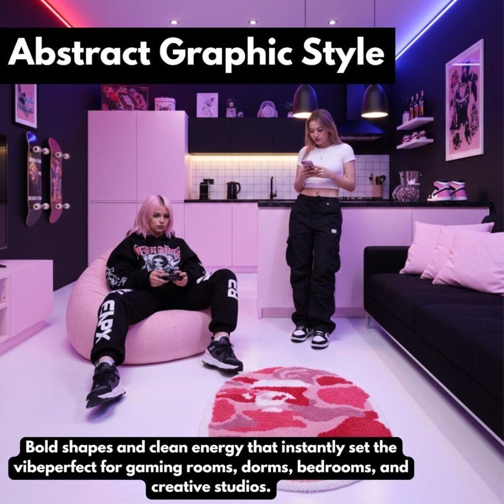 Bape Rug for Cool Room Decor – 28" x 20" Soft Microfiber Cute Mat for Aesthetic Room Decor - Non Slip Hypebeast Rug for Bedroom - Machine Washable Gamer Mat for Boys Cool Stuff (Camo Pink, Oval)