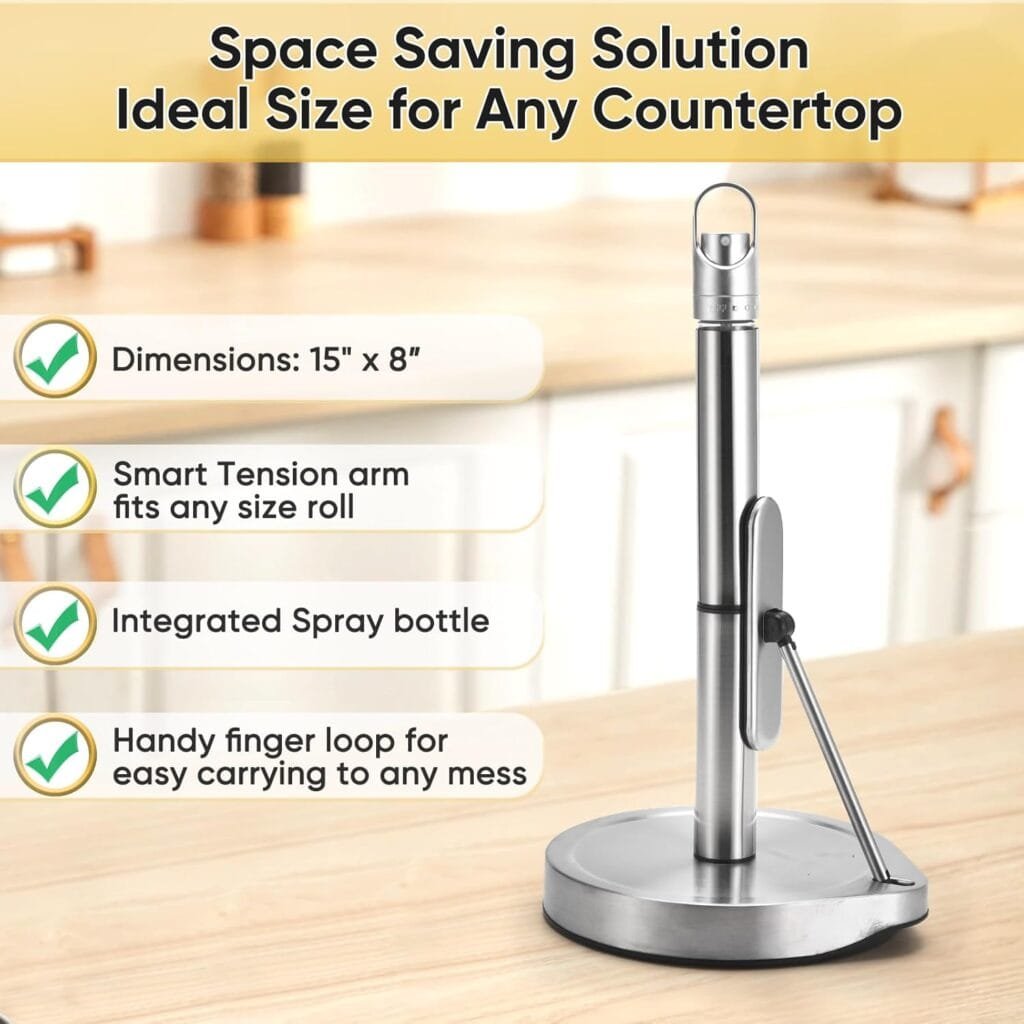 Paper Towel Holder with Spray Bottle for Kitchen Decor and Accessories - Paper Towel Holder Countertop for Kitchen Necessities - Freestanding Paper Towel.