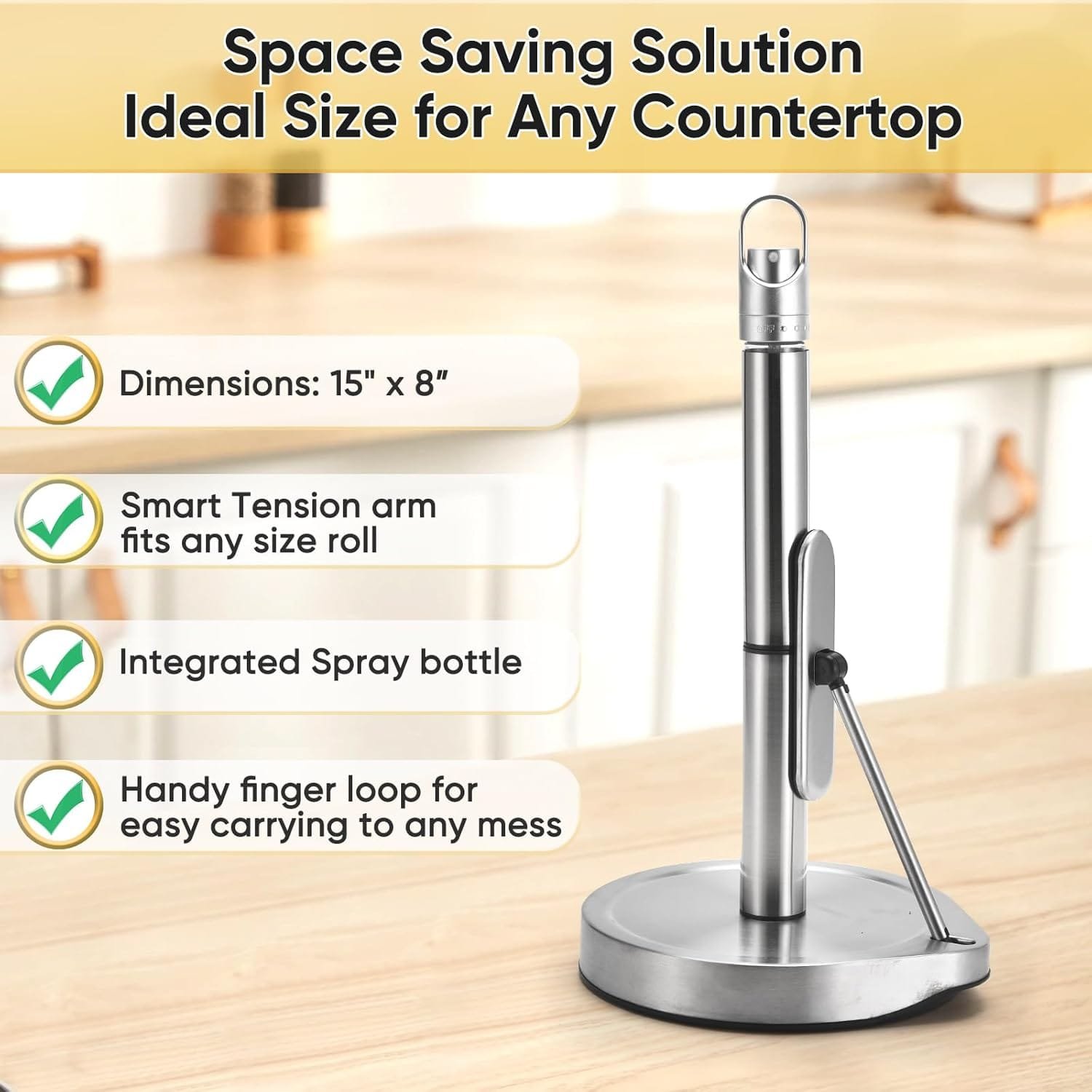 Paper Towel Holder with Spray Bottle for Kitchen Decor and Accessories - Paper Towel Holder Countertop for Kitchen Necessities - Freestanding Paper Towel.