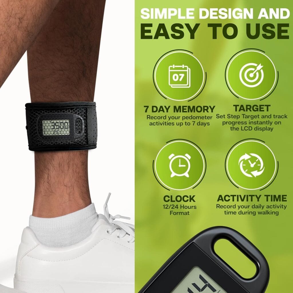 Ankle Pedometer Step Counter for Walking - Distance Counter - Activity Tracker with Clip On for Walking Steps and Miles