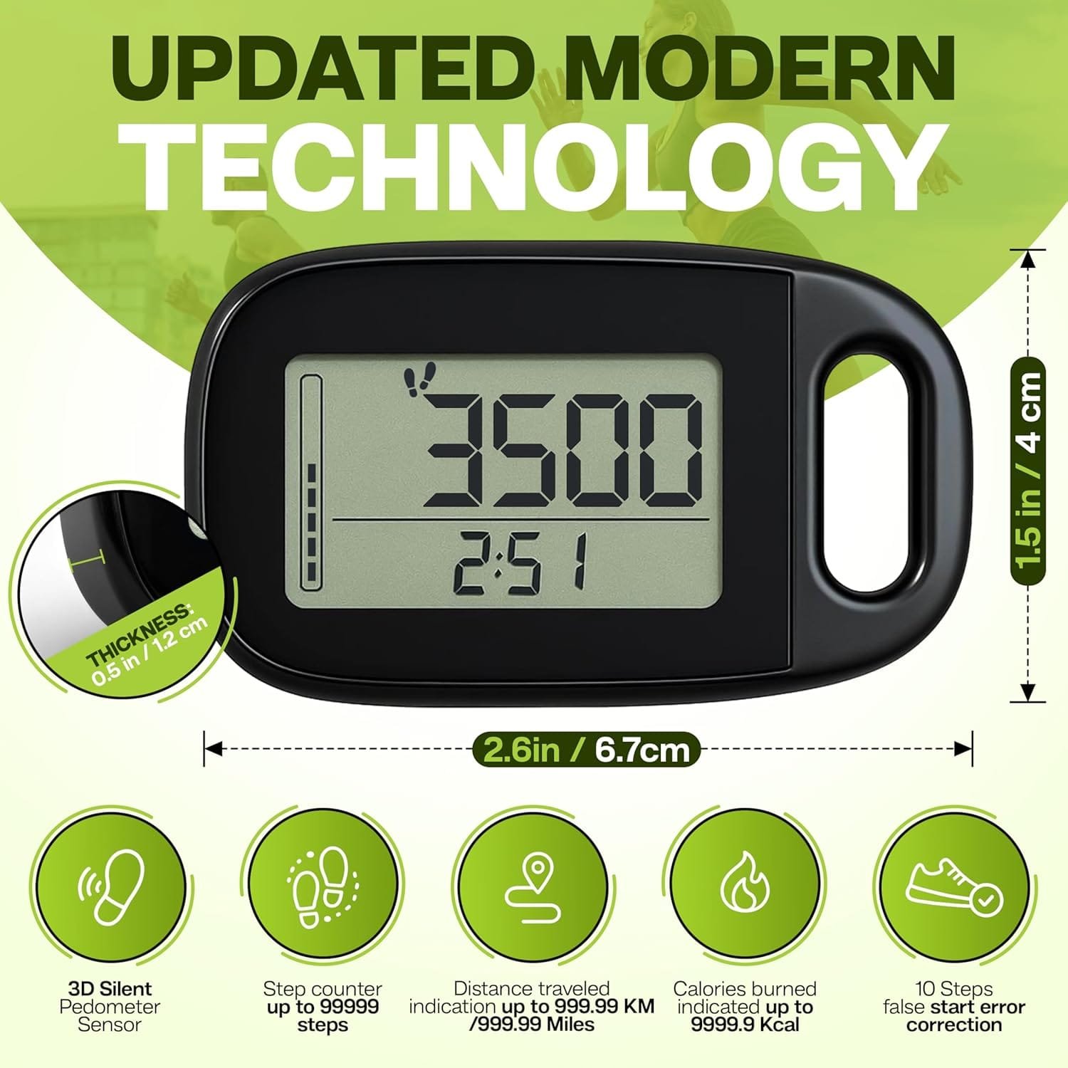 Ankle Pedometer Step Counter for Walking - Distance Counter - Activity Tracker with Clip On for Walking Steps and Miles