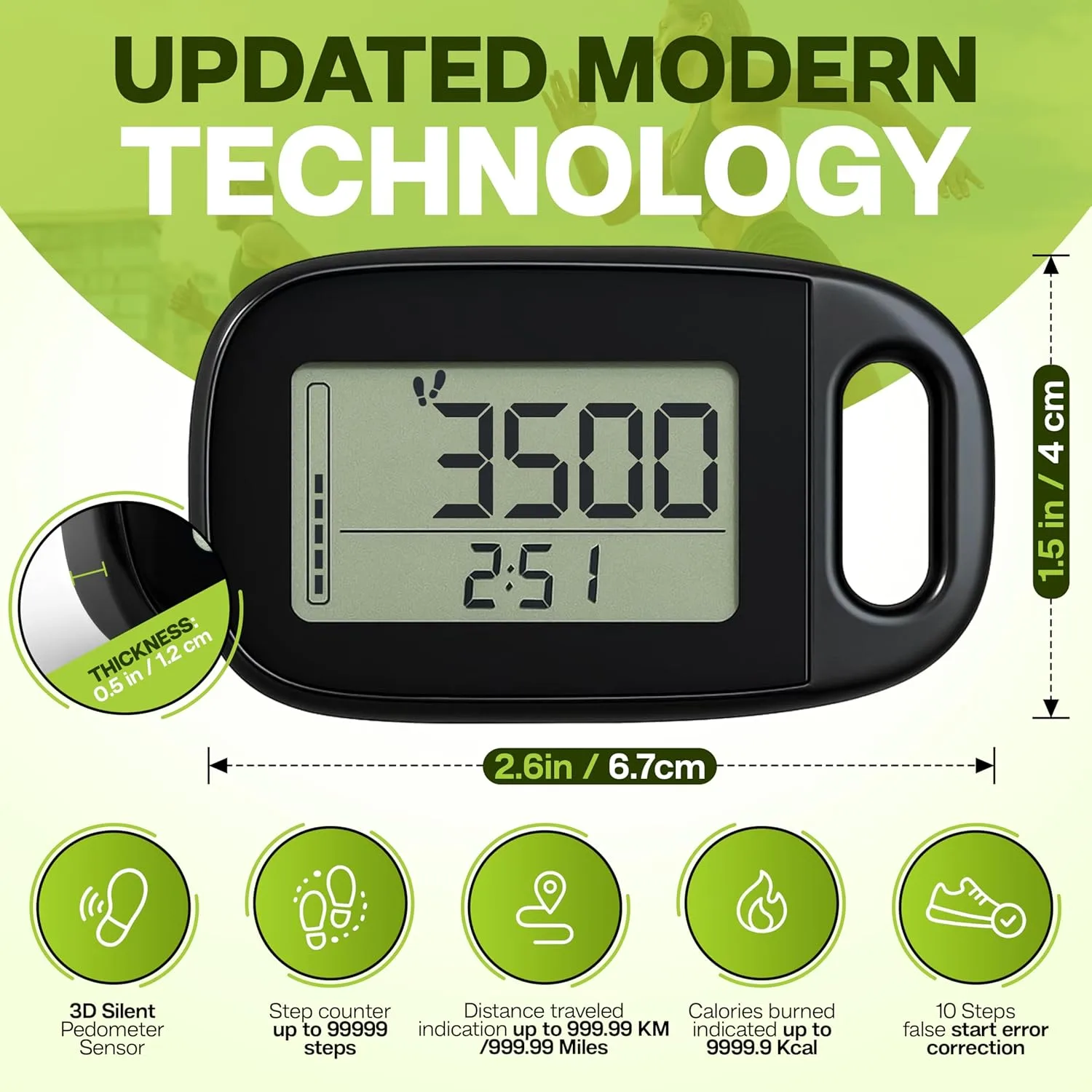 Ankle Pedometer Step Counter for Walking - Distance Counter - Activity Tracker with Clip On for Walking Steps and Miles