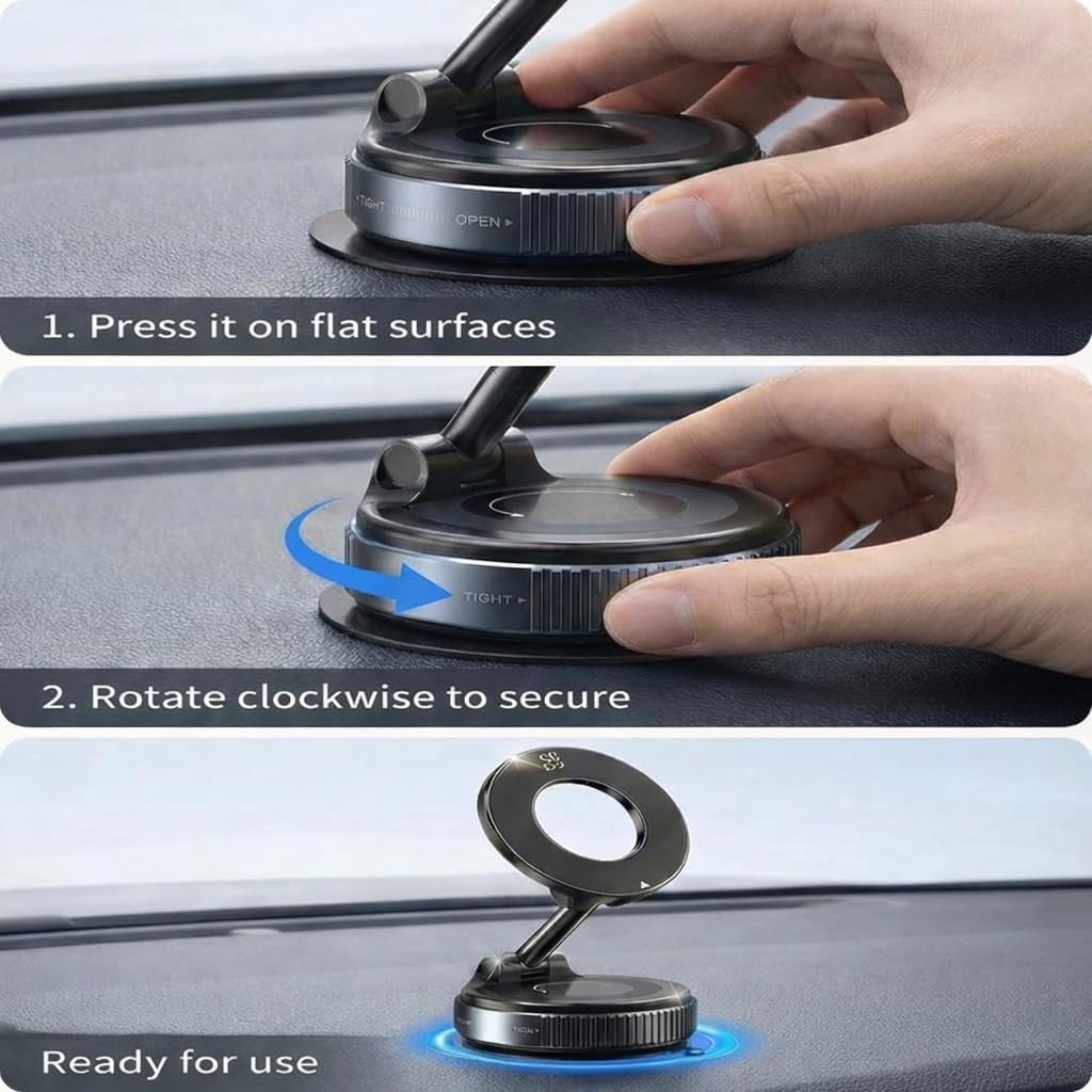 360 Adjustable Vacuum Magnetic Phone Holder for Car Dashboard – Suction Cup Magnetic Car Phone Mount for iPhone 17 Pro Max, Universal Hands Free Magnetic Cell Phone Holder - Picture 6