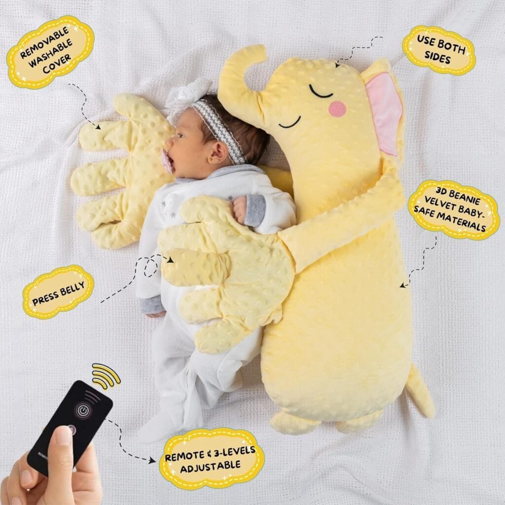 Baby Soothing Patting Hand - Longer Runtime with Remote and 3-Level Adjustable, Stuffed Animal for Baby Toddler Kids, Baby Patter Huggable Elephant, Soothing Companion Shower Gift, Baby Toys - Image 2