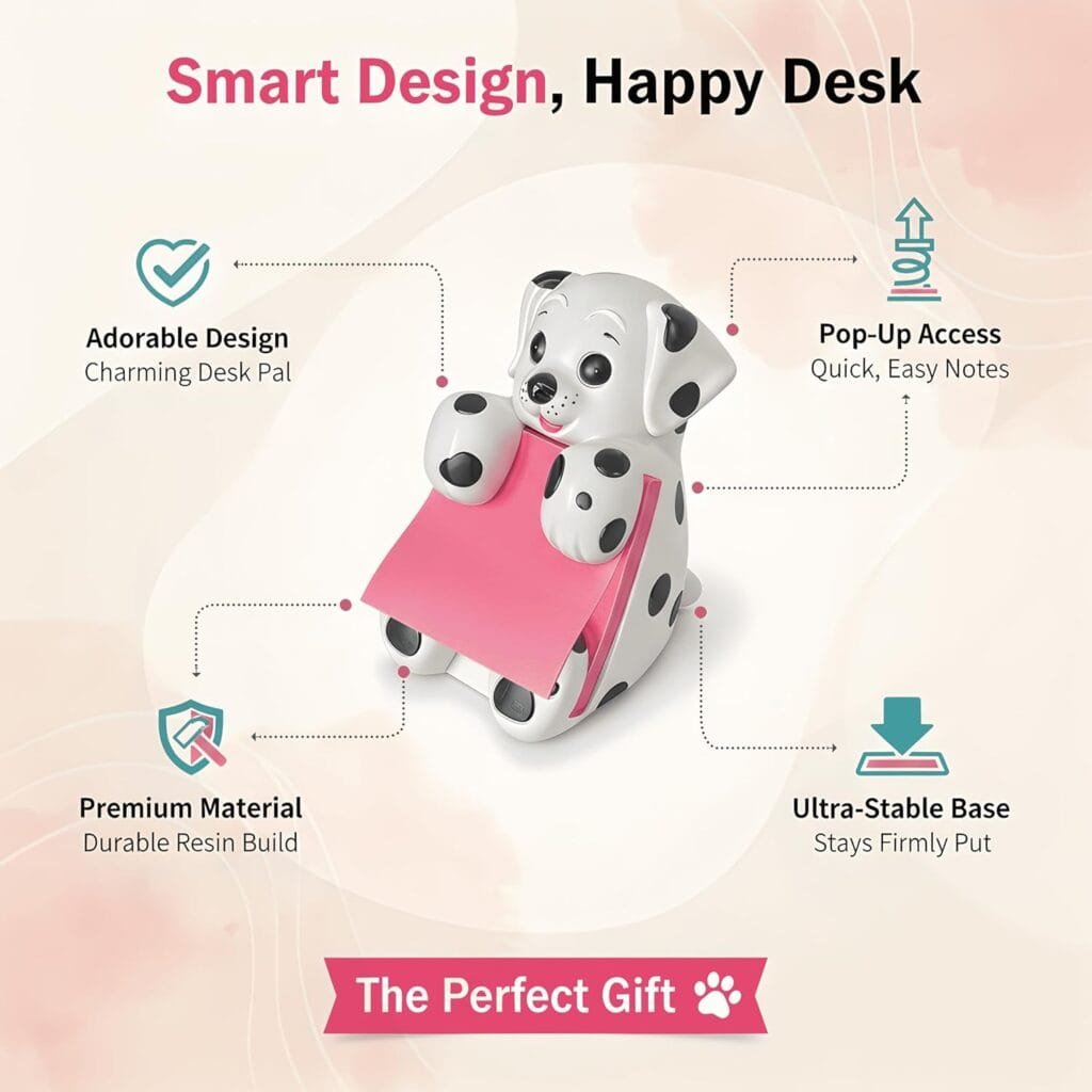 Dog Post it Note Dispenser for Desk Accessories - Pop Up Sticky Note Dispenser - Dog Sticky Note Holder Cute for Coworker & School Desk - Resin Made - Holds 3"x 3" Accordion Notes - Dalmatian Gift