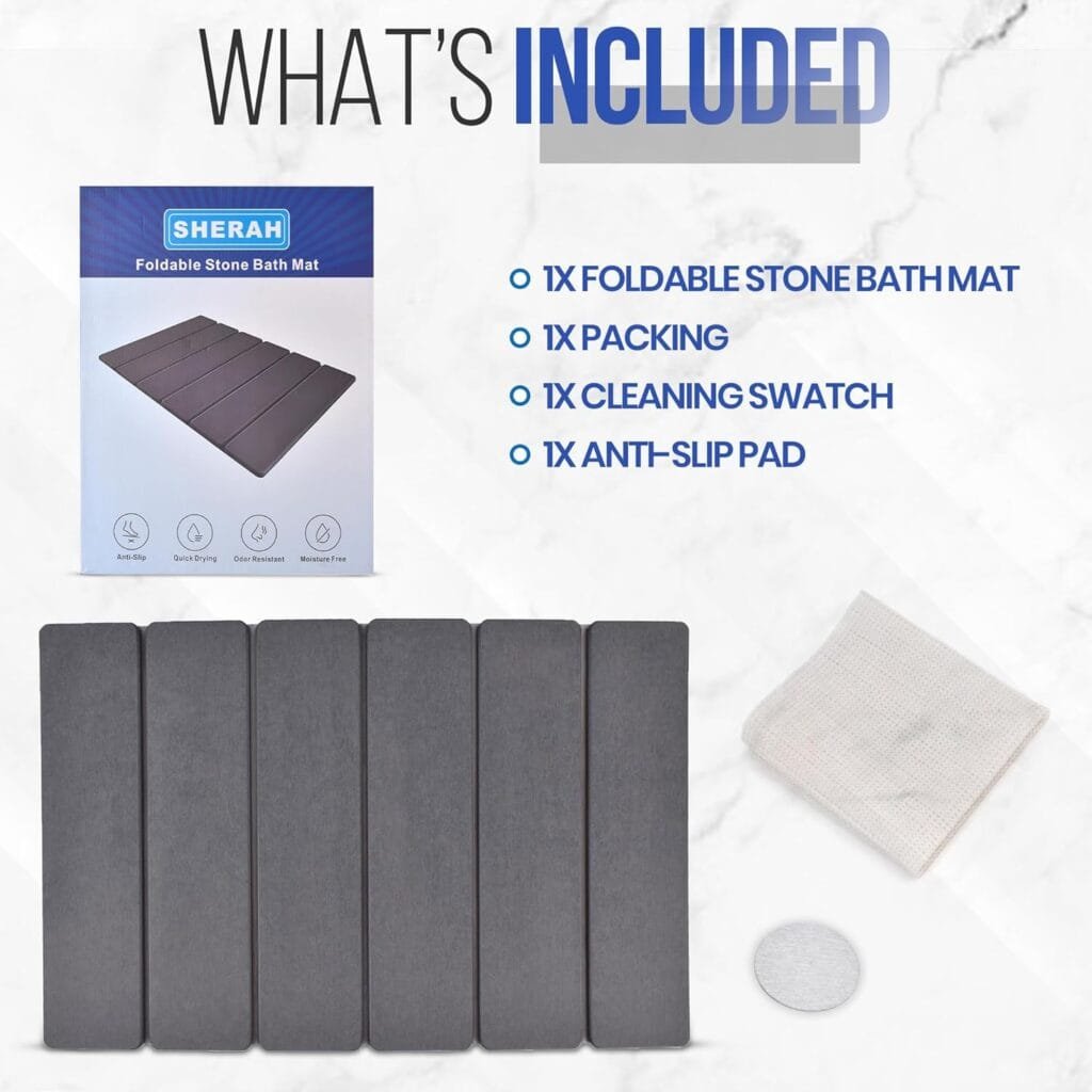 Foldable Diatomaceous Earth Bath Mat, Fast Drying Stone Bathroom Mat, Super Absorbent & Non-Slip, Compact Easy Storage, 23.6 x 15.35 Inch, Grey - Image 6