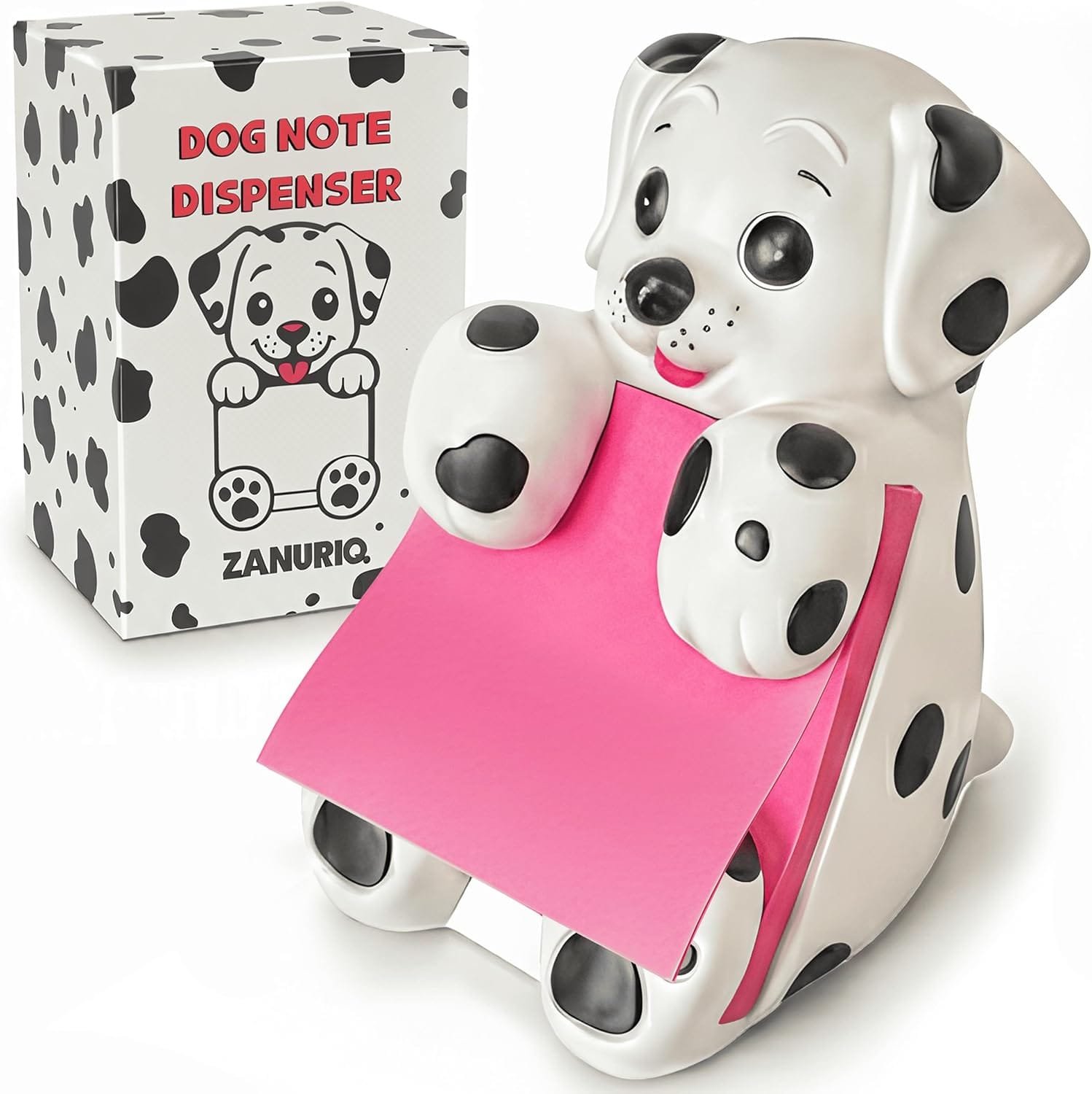 Dog Post it Note Dispenser for Desk Accessories - Pop Up Sticky Note Dispenser - Dog Sticky Note Holder Cute for Coworker & School Desk - Resin Made - Holds 3"x 3" Accordion Notes - Dalmatian Gift