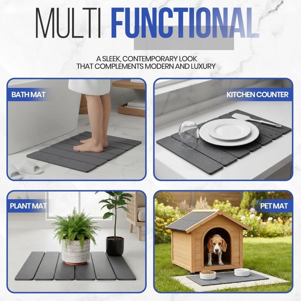 Foldable Diatomaceous Earth Bath Mat, Fast Drying Stone Bathroom Mat, Super Absorbent & Non-Slip, Compact Easy Storage, 23.6 x 15.35 Inch, Grey - Image 7