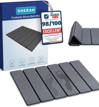 Foldable Diatomaceous Earth Bath Mat, Fast Drying Stone Bathroom Mat, Super Absorbent & Non-Slip, Compact Easy Storage, 23.6 x 15.35 Inch, Grey - Image 1