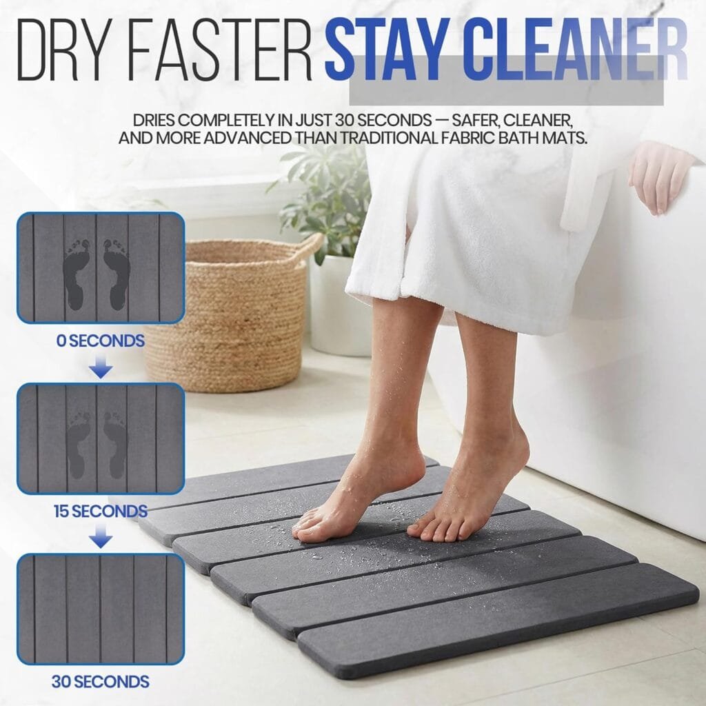 Foldable Diatomaceous Earth Bath Mat, Fast Drying Stone Bathroom Mat, Super Absorbent & Non-Slip, Compact Easy Storage, 23.6 x 15.35 Inch, Grey - Image 2