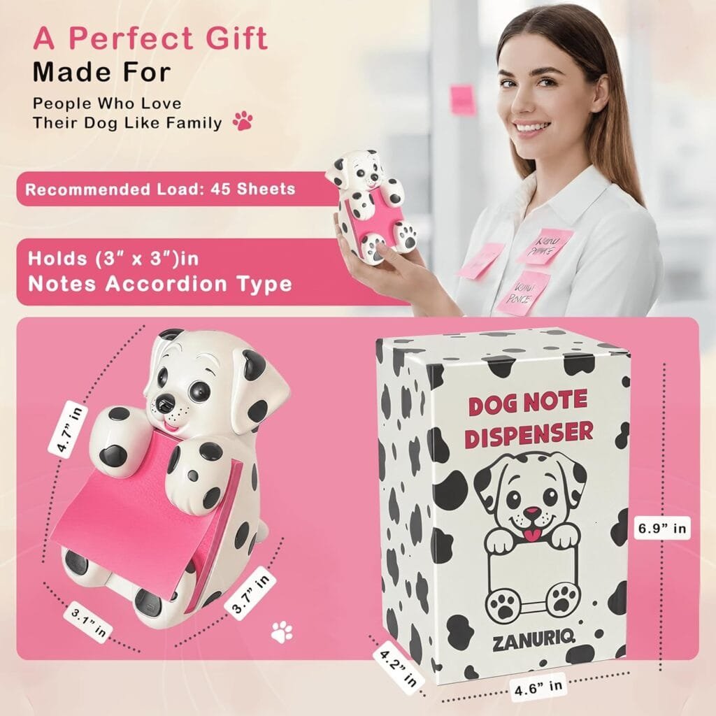 Dog Post it Note Dispenser for Desk Accessories - Pop Up Sticky Note Dispenser - Dog Sticky Note Holder Cute for Coworker & School Desk - Resin Made - Holds 3"x 3" Accordion Notes - Dalmatian Gift