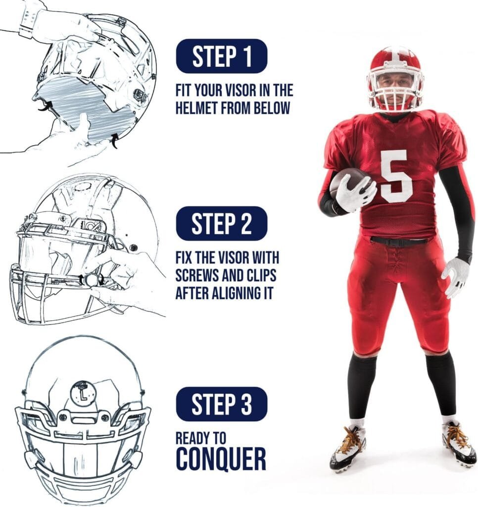 Football Visor for Helmet with Anti-Fog Clear Shield, Scratch-Resistant, UV Block Youth Football Visor Includes 6 Stickers, Carrying Pouch, Visor Clips, Universal Fit for All Helmets - Image 4