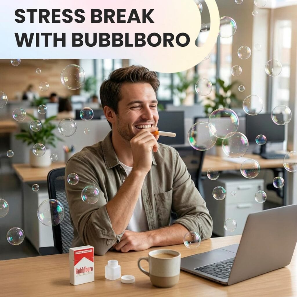 Bubble Blower Stress Relief Set - Bubble Pack Set with 6 Blowing Sticks, Refillable Bubble Solution Bottle & 2 Refills Sachets - Fun Party Gift for Adults - Image 2