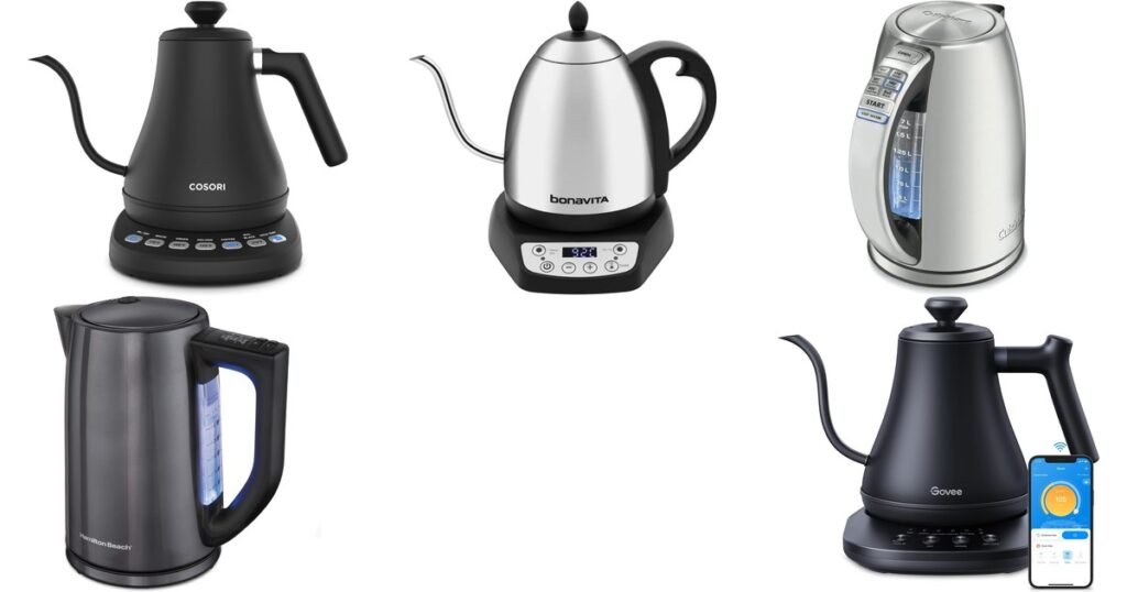 Best smart electric kettles 2026 comparison: COSORI CO108-NK, Bonavita 1L, Cuisinart PerfecTemp CPK-17, Hamilton Beach 41027, Govee H7170